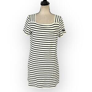 Saint James Tolede Dress Women's 10 Ivory Black Striped Sheath Short Sleeve